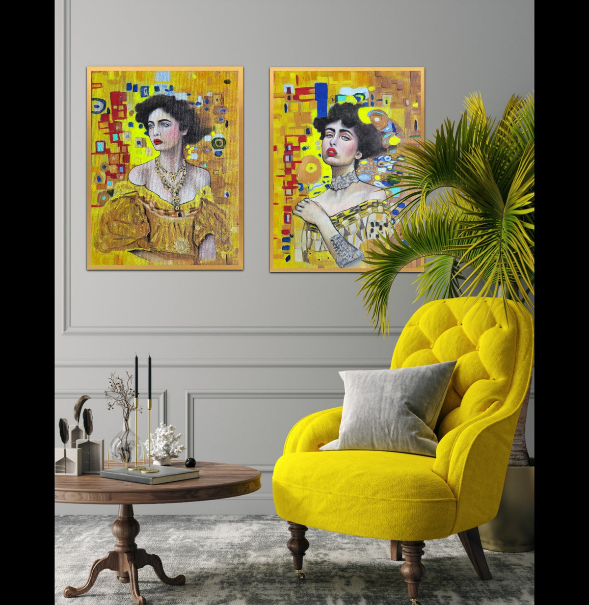 Flappers in Full Bloom, A Set of Two Paintings-Art Nouveau