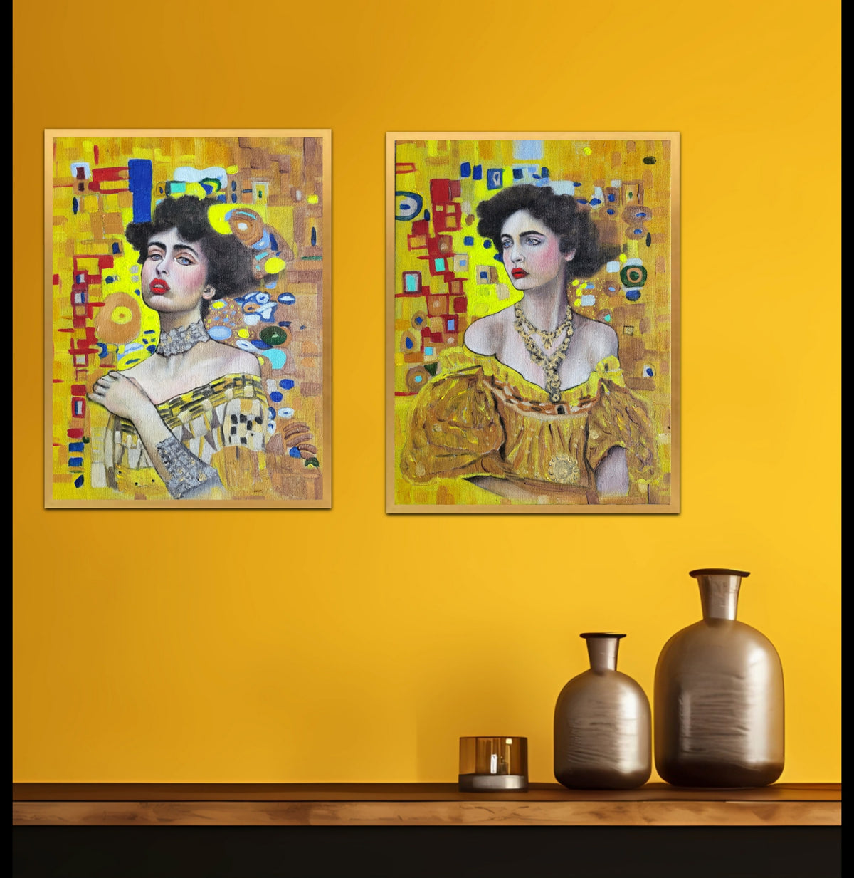 Flappers in Full Bloom, A Set of Two Paintings-Art Nouveau