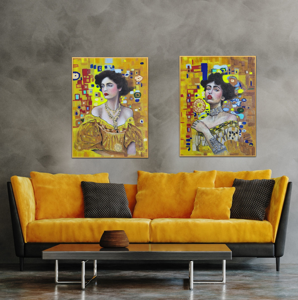 Flappers in Full Bloom, A Set of Two Paintings-Art Nouveau
