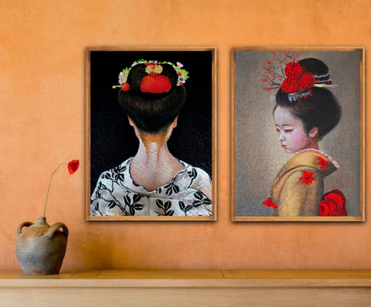 Japanese Girls- A Set of Two Paintings