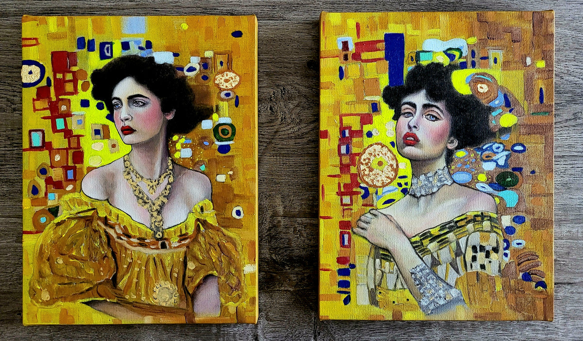 Flappers in Full Bloom, A Set of Two Paintings-Art Nouveau